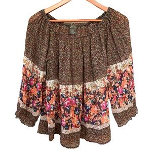 Anthropologie Fei Silk Floral Off The Shoulder Blouse Top Cottagecore Boho Med M